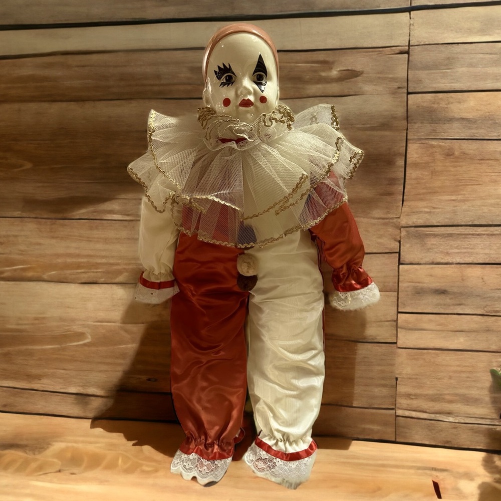Vintage Porcelain & Cloth Harlequin Doll
